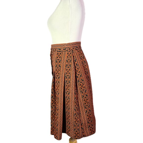 Act III 27" Waist Dacron Polyester Skirt Pleated Button-Front Burnt Orange Black - Picture 4 of 8